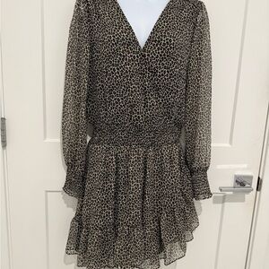 MICHAEL Michael Kors Leopard Print Long Sleeve Dress